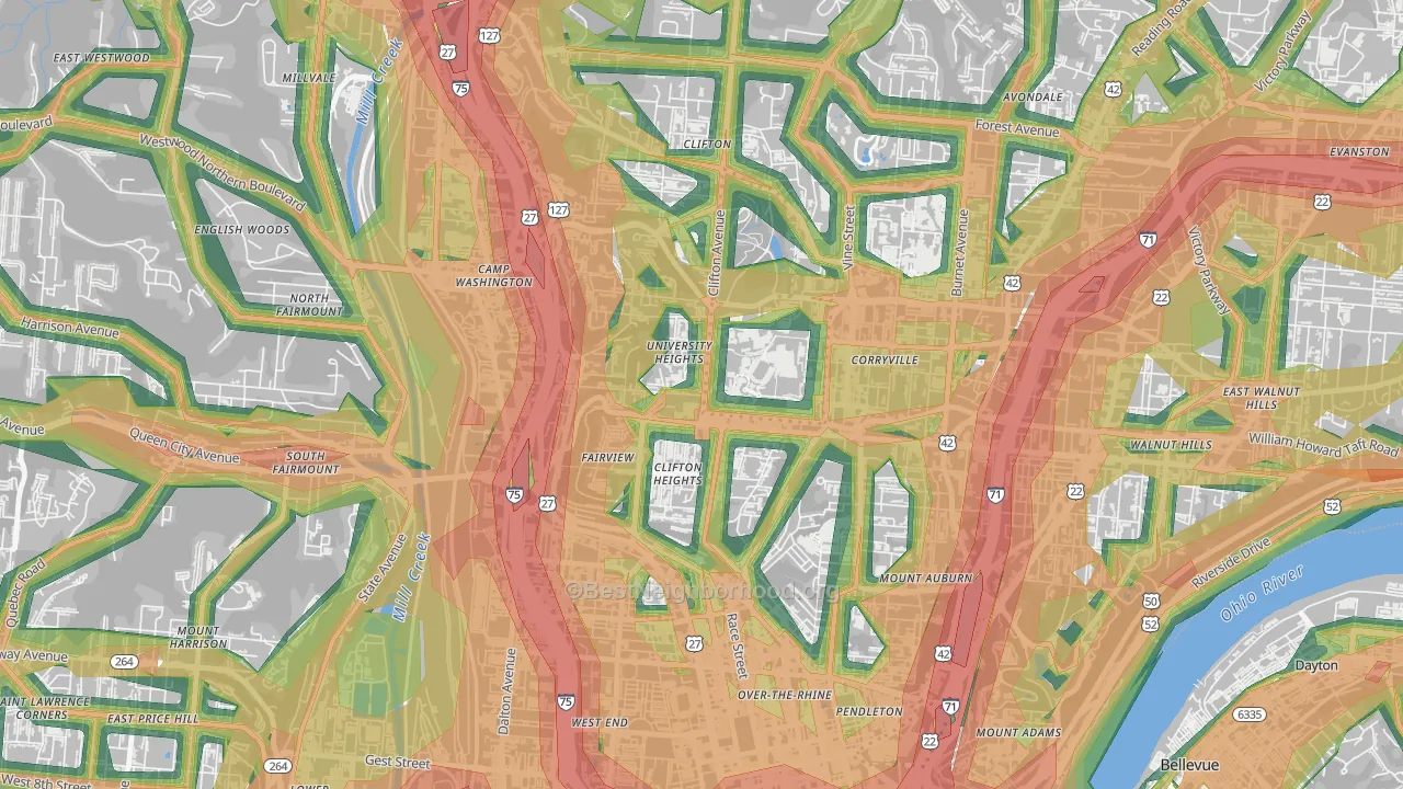 Cuf, Cincinnati, OH Map of Noise Levels in Cuf