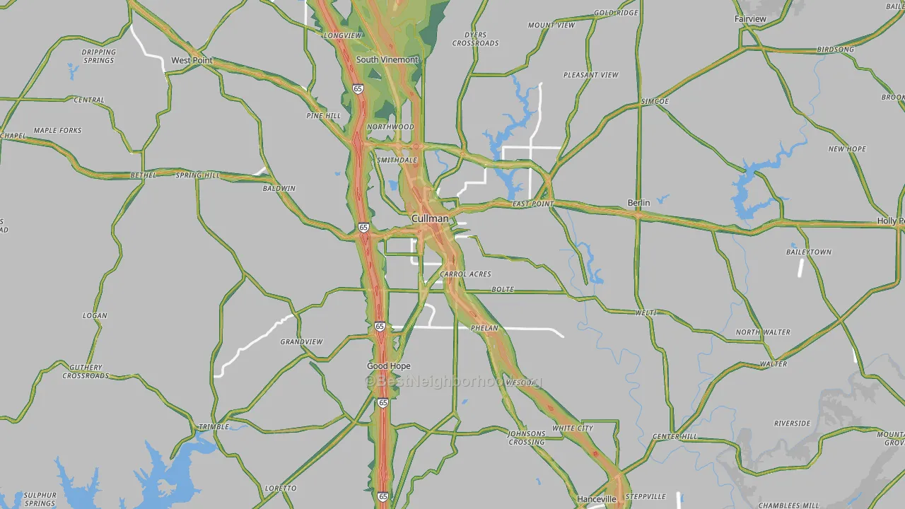 Cullman County, AL Map of Noise Levels in Cullman County