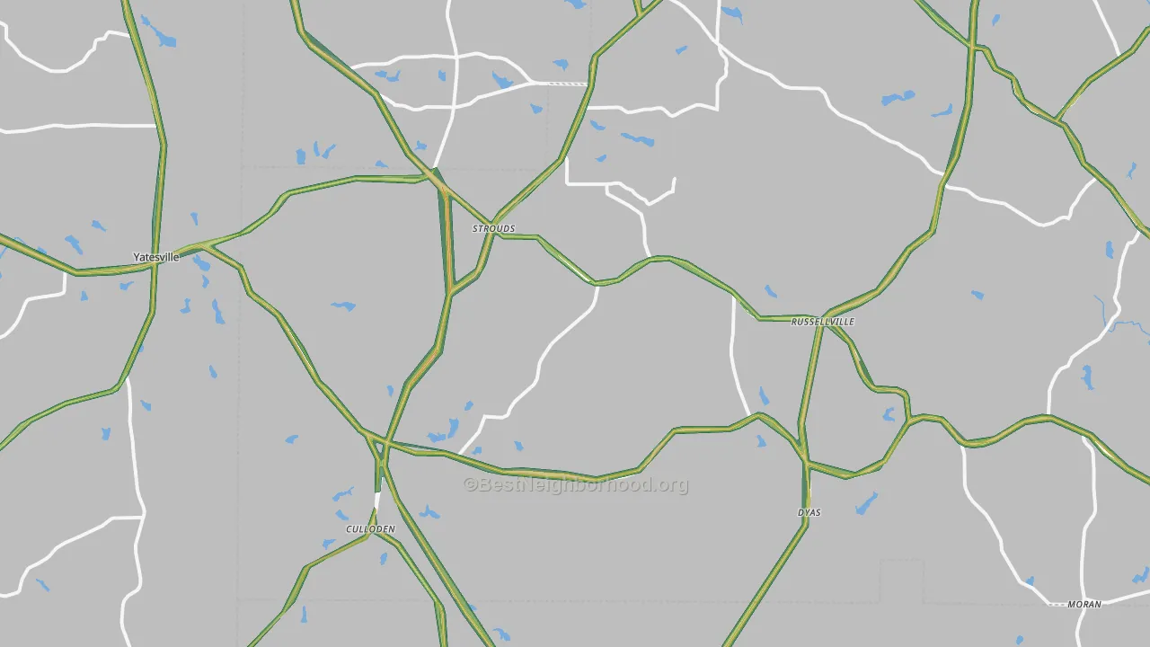 Culloden, GA Map of Noise Levels in Culloden