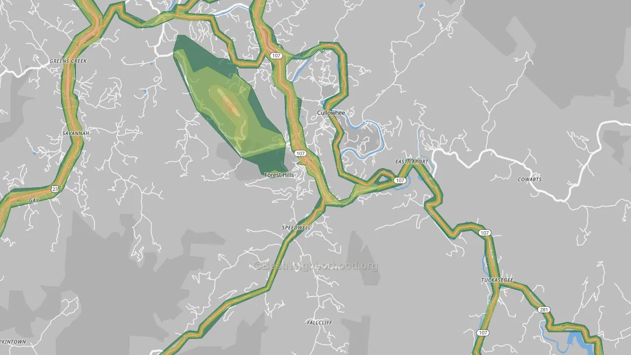 Cullowhee, NC Map of Noise Levels in Cullowhee