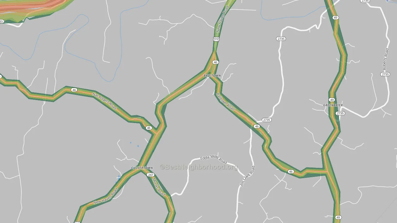 Culvertown, KY Map of Noise Levels in Culvertown