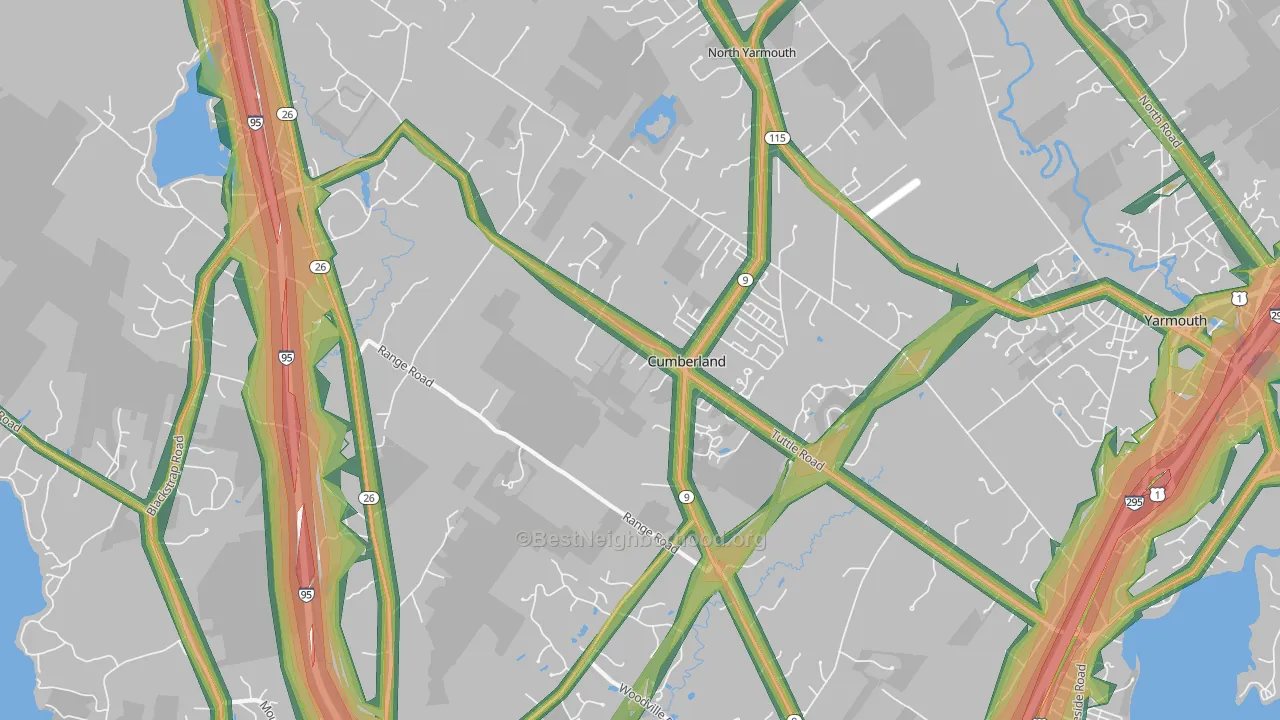 Cumberland Center, ME Map of Noise Levels in Cumberland Center