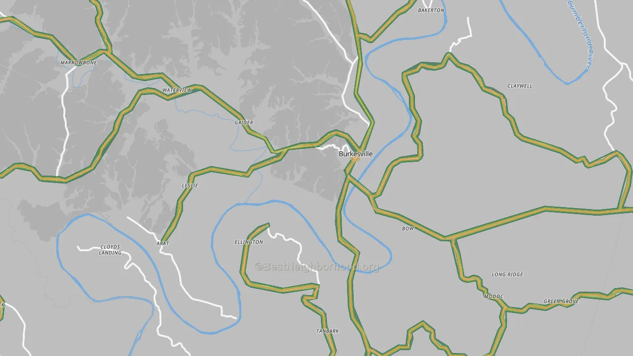 Cumberland County, KY Map of Noise Levels in Cumberland County