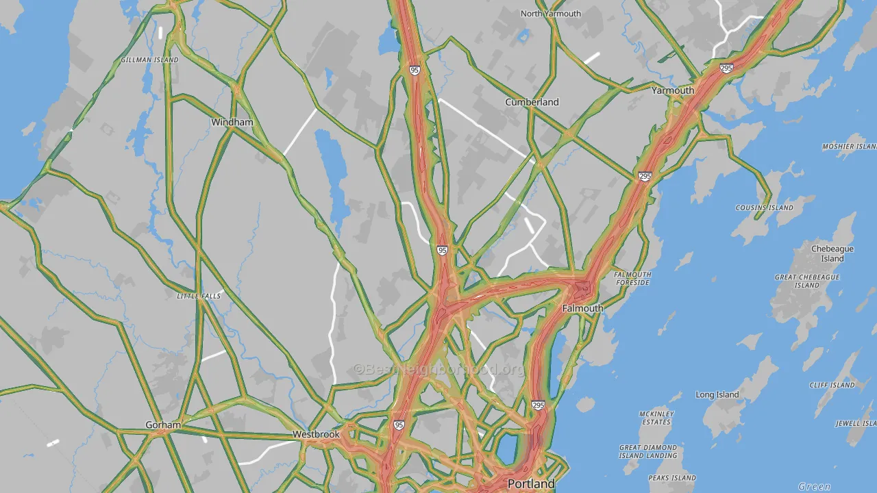 Cumberland County, ME Map of Noise Levels in Cumberland County