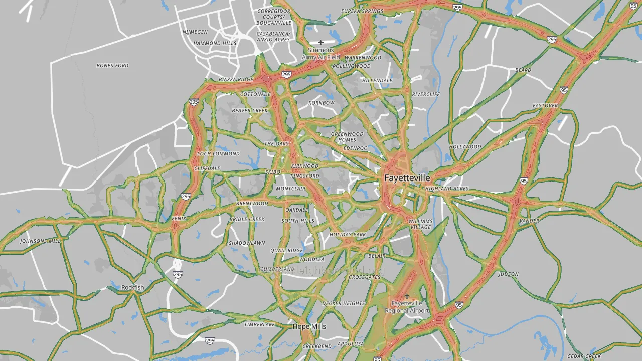 Cumberland County, NC Map of Noise Levels in Cumberland County