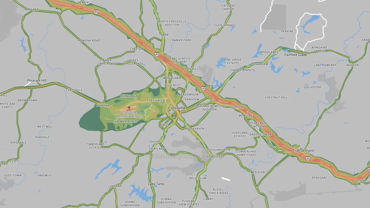 Cumberland County, TN Map of Noise Levels in Cumberland County