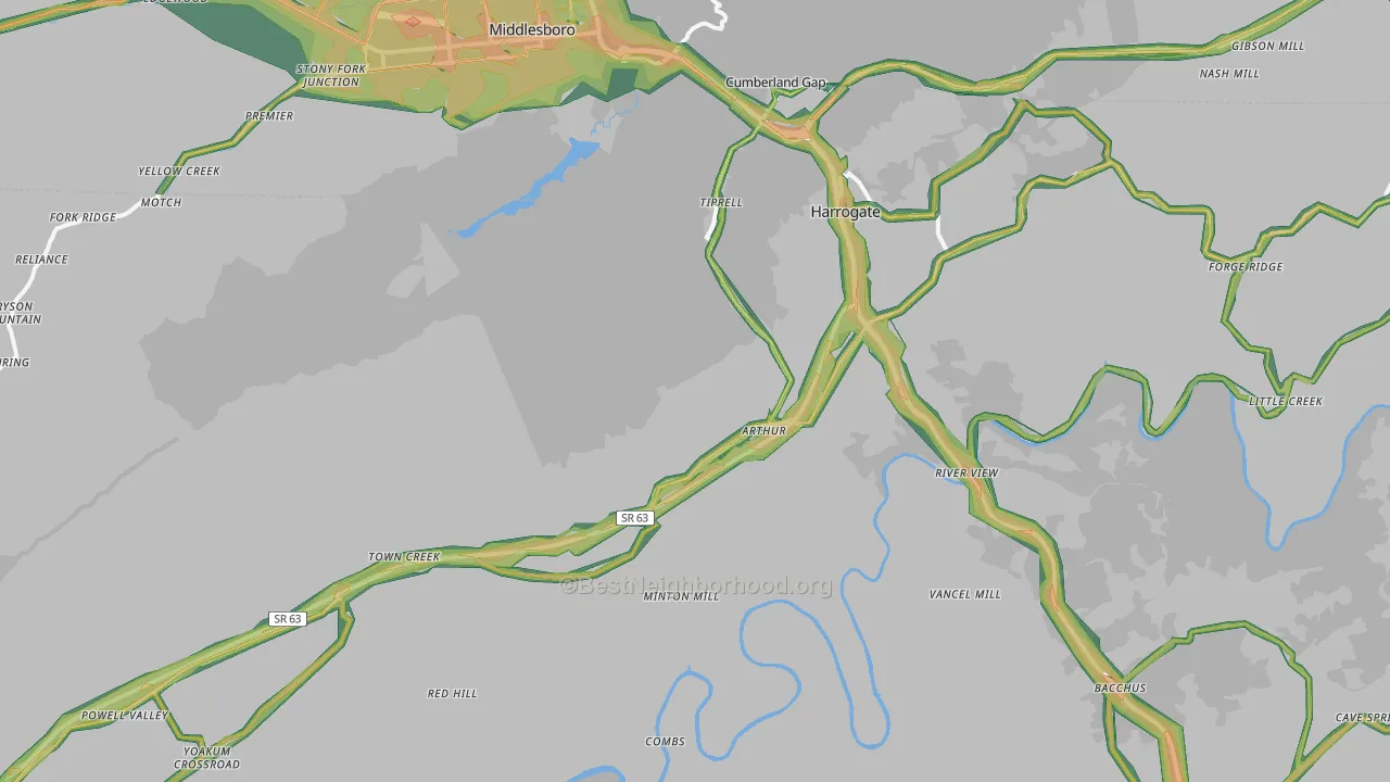 Cumberland Gap, TN Map of Noise Levels in Cumberland Gap
