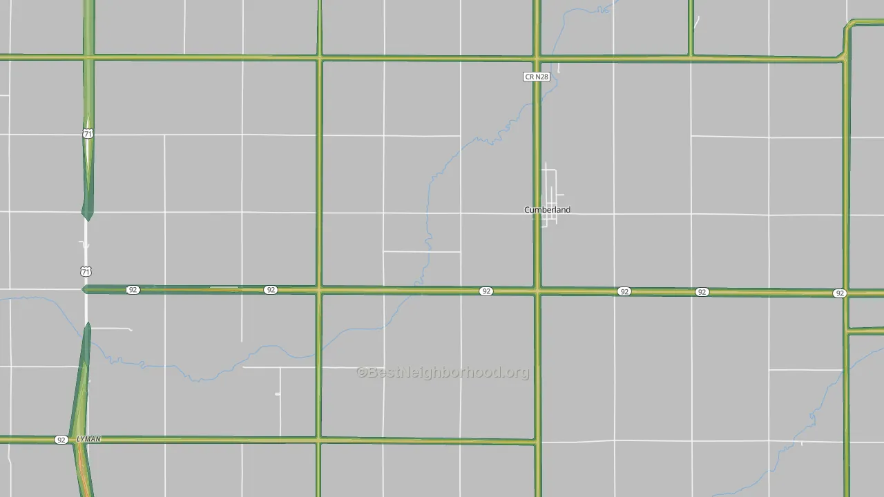 Cumberland, IA Map of Noise Levels in Cumberland