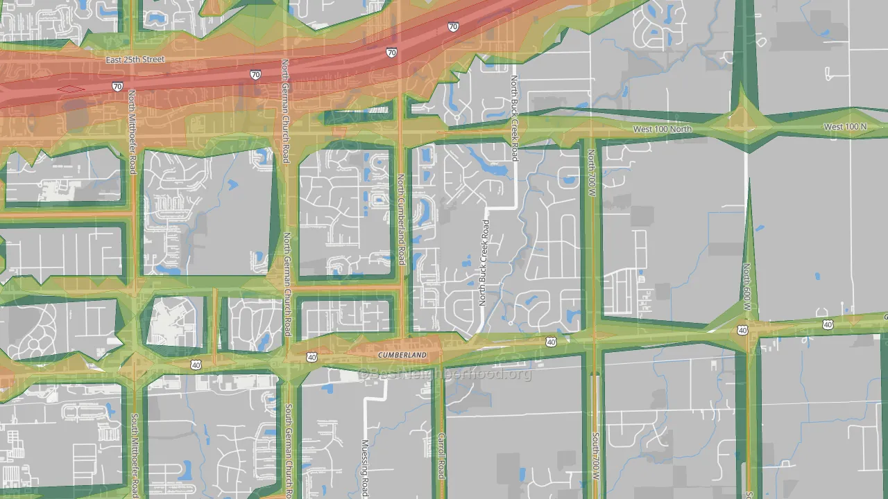Cumberland, IN Map of Noise Levels in Cumberland