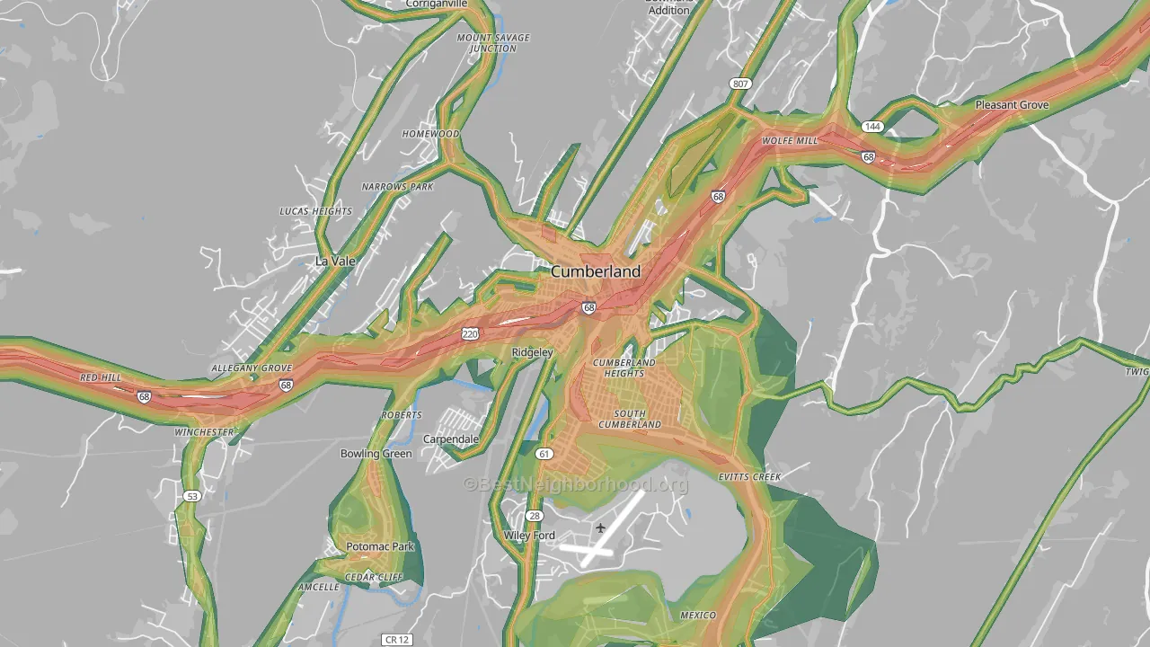 Cumberland, MD Map of Noise Levels in Cumberland