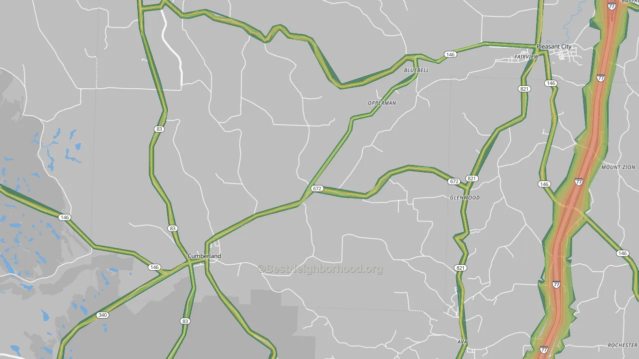 Cumberland, OH Map of Noise Levels in Cumberland