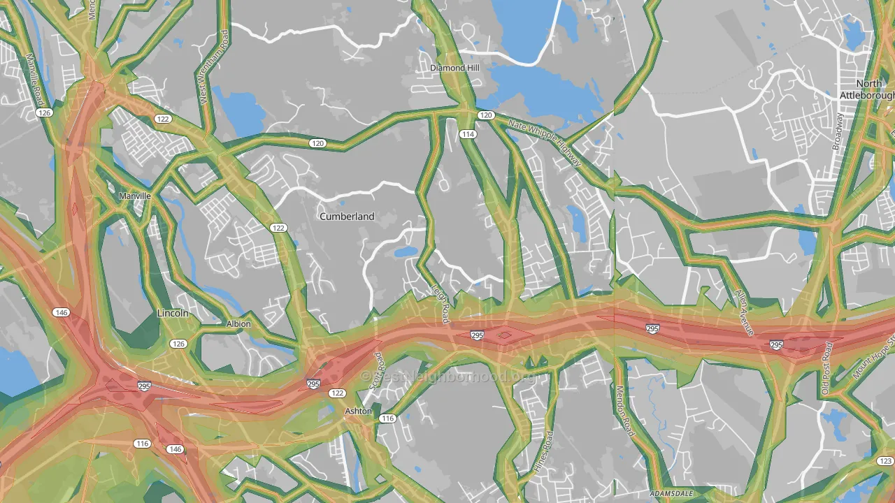 Cumberland, RI Map of Noise Levels in Cumberland