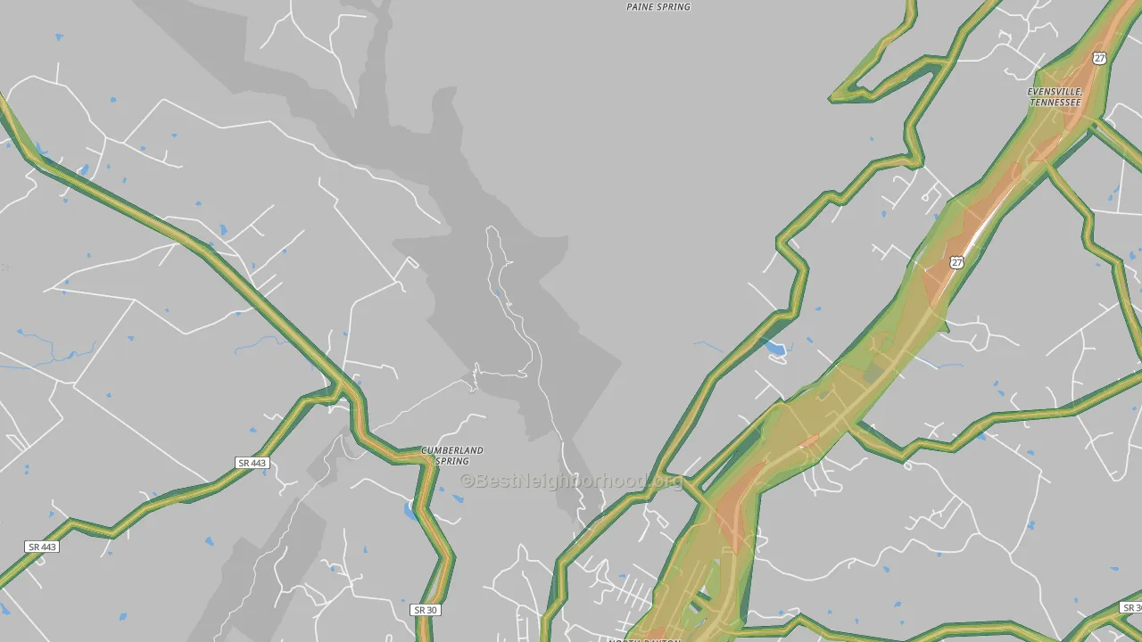 Cumberland Springs, TN Map of Noise Levels in Cumberland Springs
