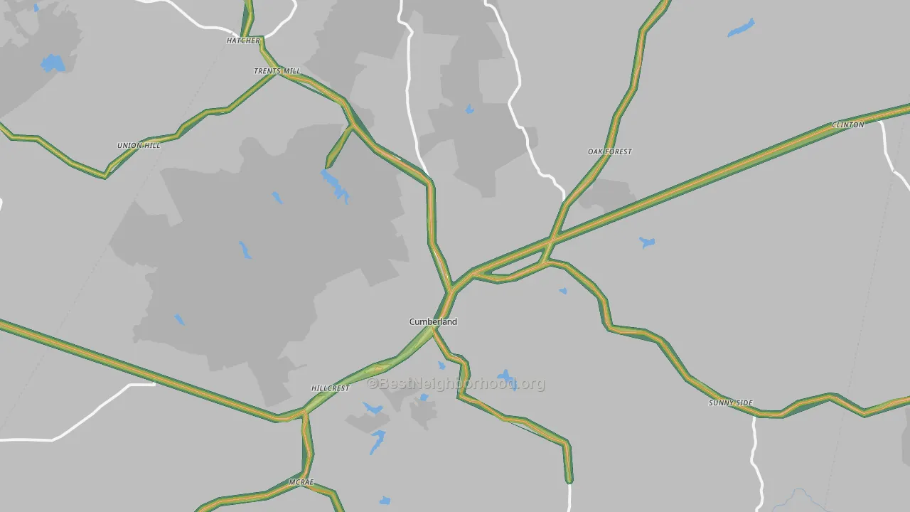 Cumberland, VA Map of Noise Levels in Cumberland