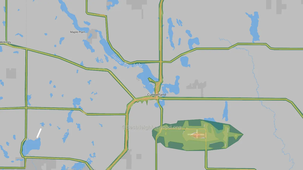 Cumberland, WI Map of Noise Levels in Cumberland