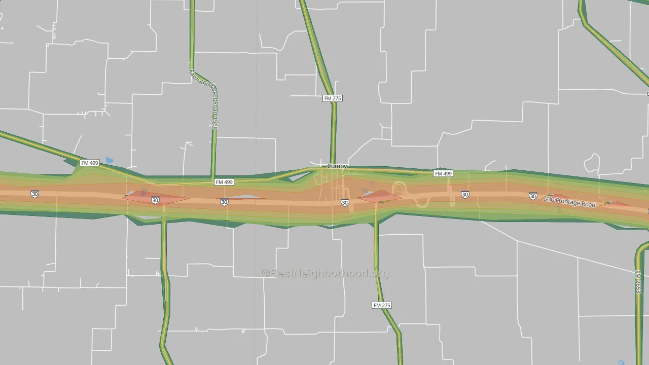 Cumby, TX Map of Noise Levels in Cumby
