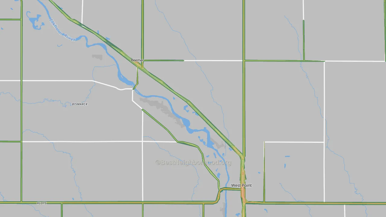 Cuming County, NE Map of Noise Levels in Cuming County