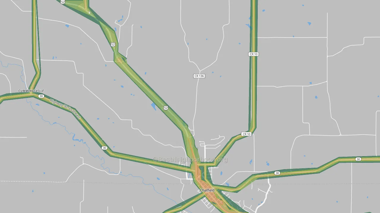 Cummingsville, MN Map of Noise Levels in Cummingsville