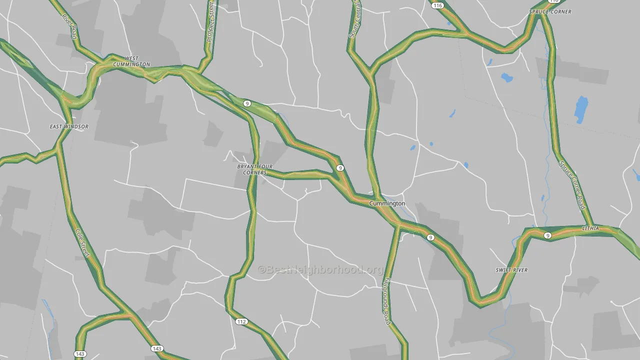 Cummington, MA Map of Noise Levels in Cummington