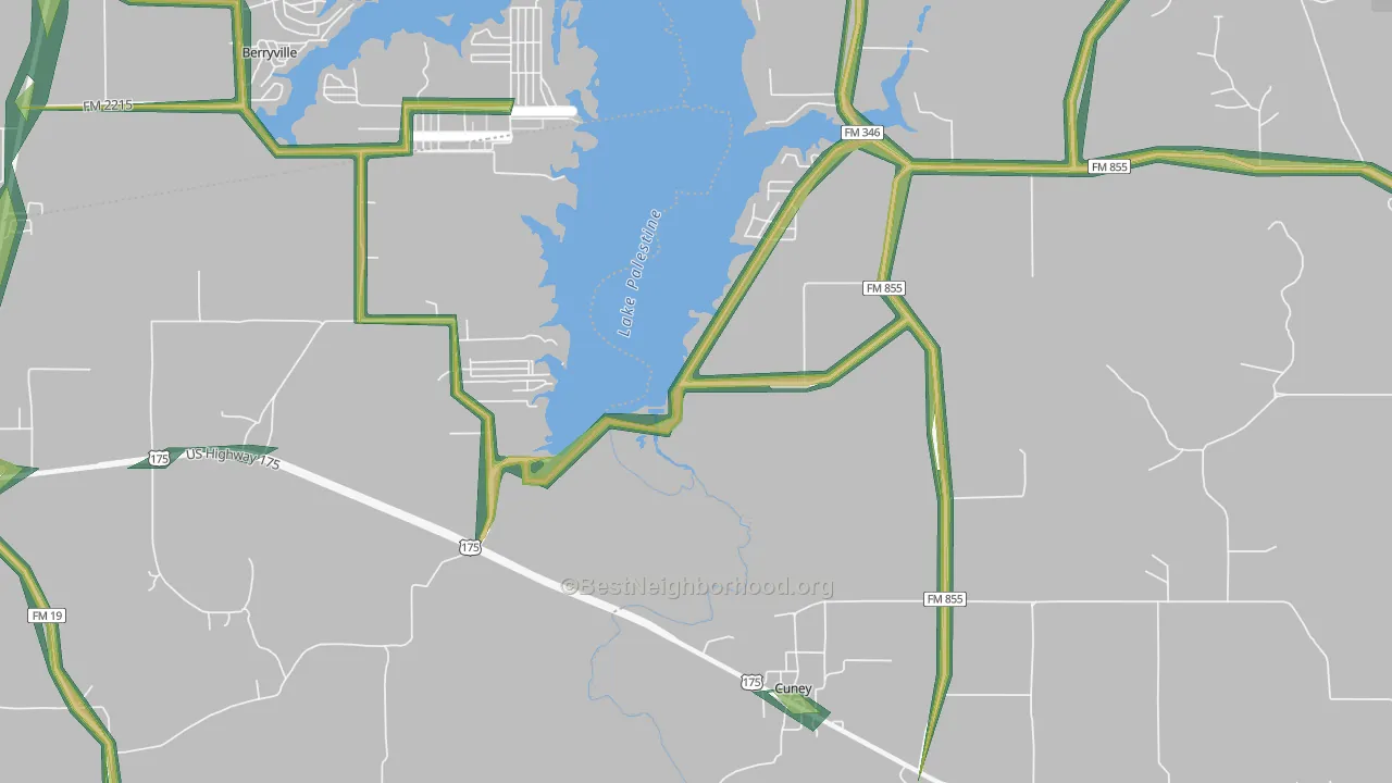 Cuney, TX Map of Noise Levels in Cuney