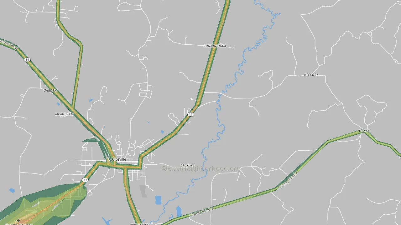 Cunningham, AL Map of Noise Levels in Cunningham