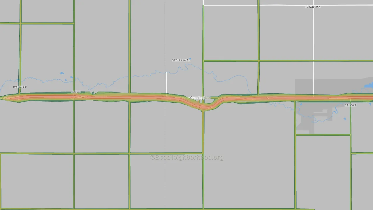 Cunningham, KS Map of Noise Levels in Cunningham