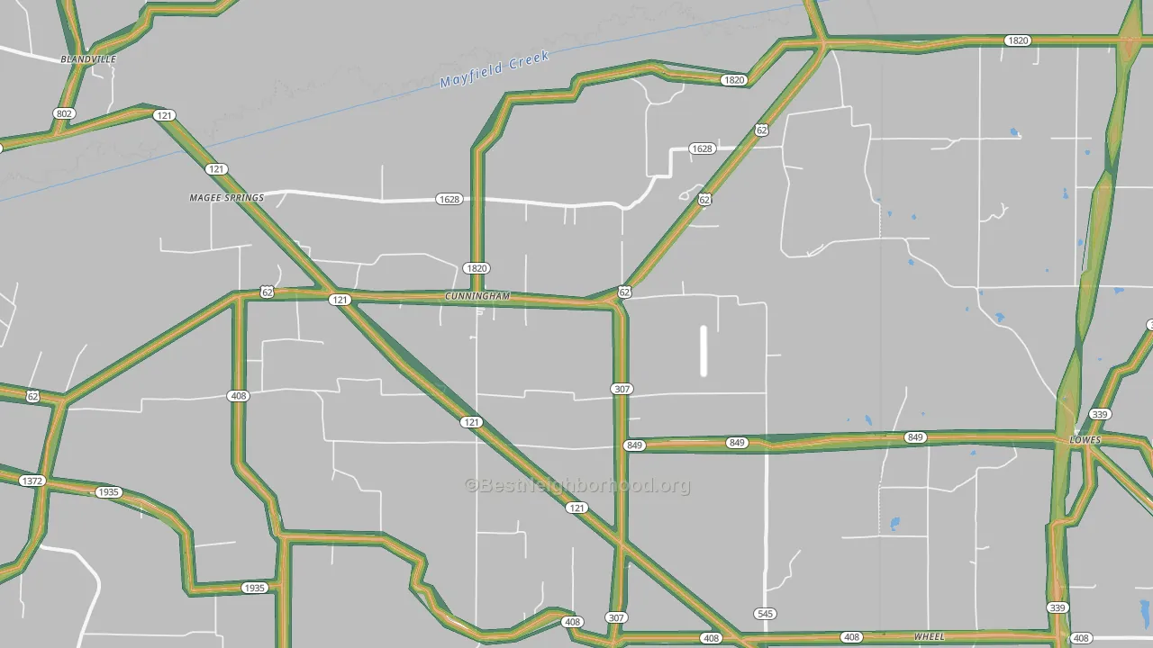 Cunningham, KY Map of Noise Levels in Cunningham