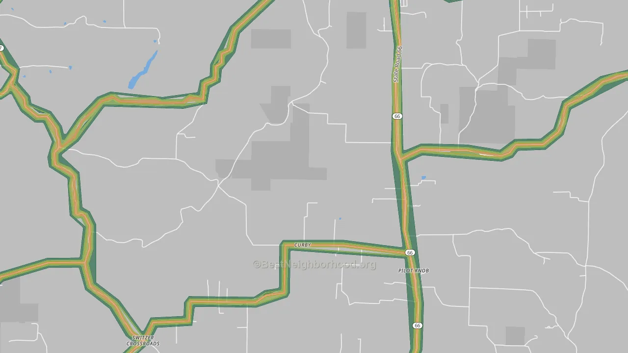 Curby, IN Map of Noise Levels in Curby
