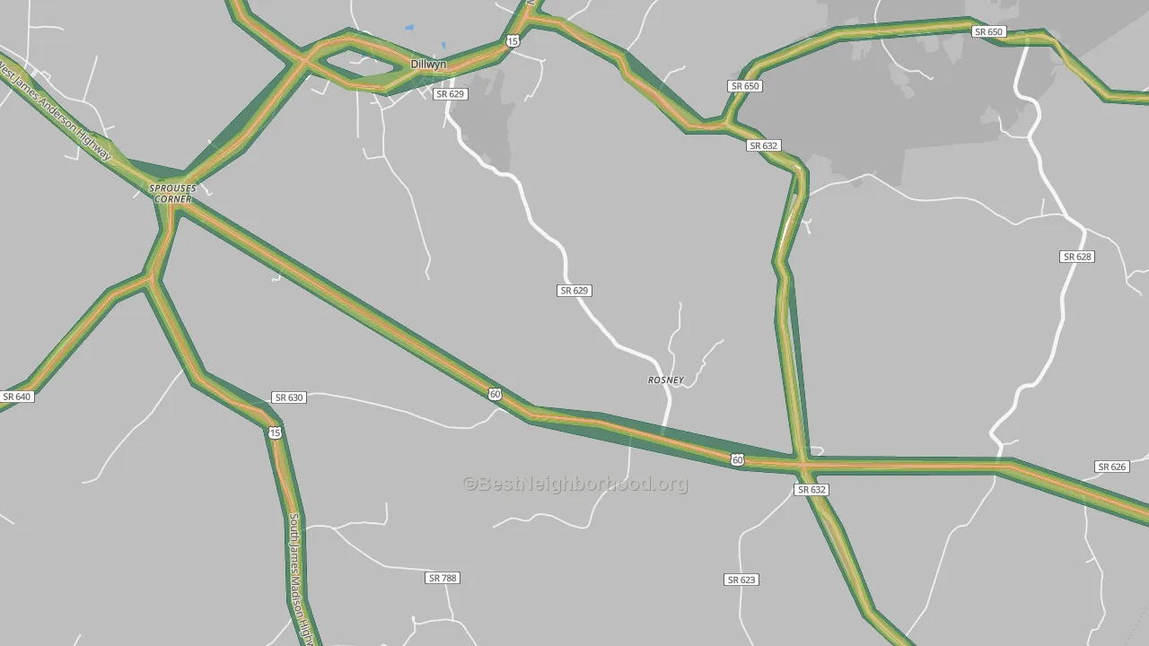 Curdsville, VA Map of Noise Levels in Curdsville