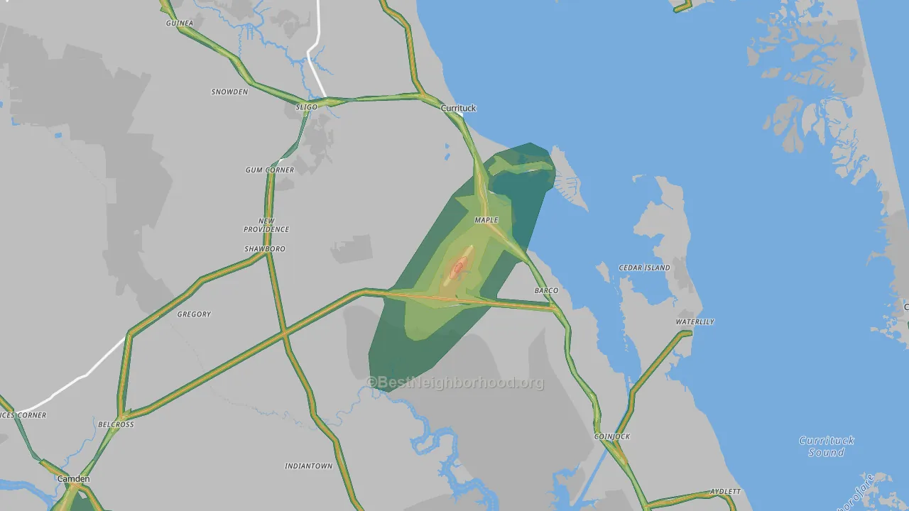 Currituck County, NC Map of Noise Levels in Currituck County