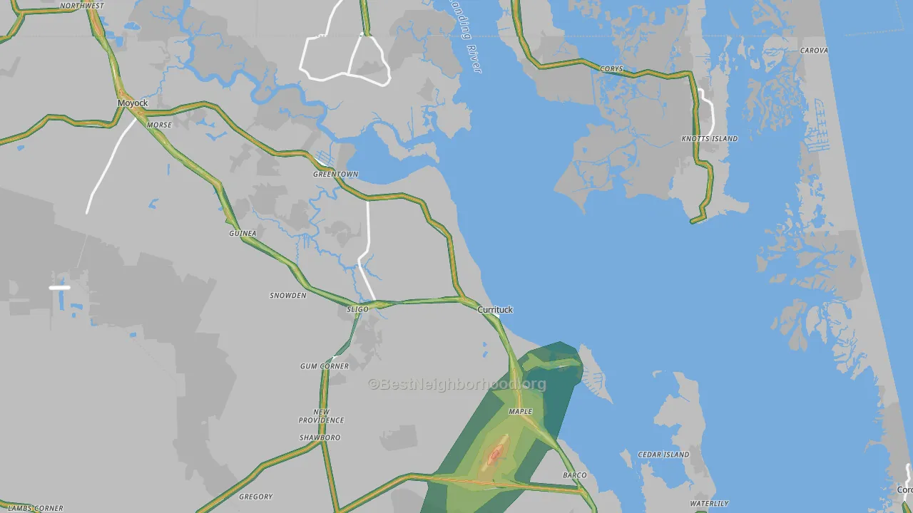Currituck, NC Map of Noise Levels in Currituck
