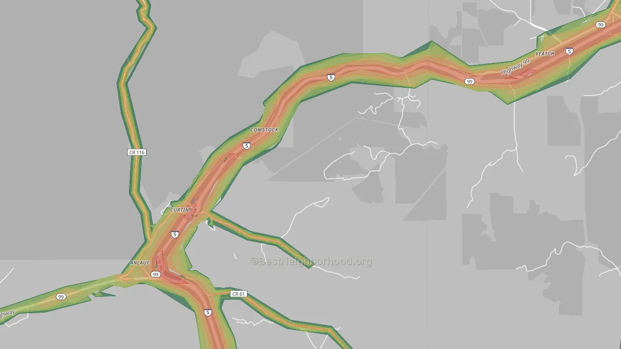 Curtin, OR Map of Noise Levels in Curtin