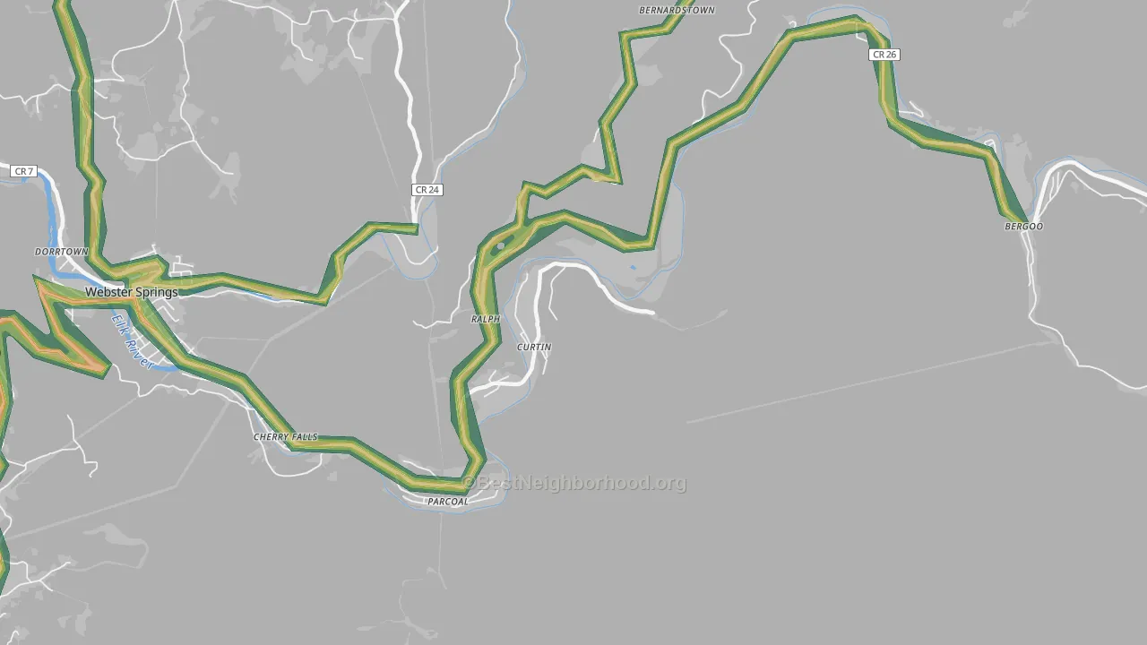 Curtin, WV Map of Noise Levels in Curtin