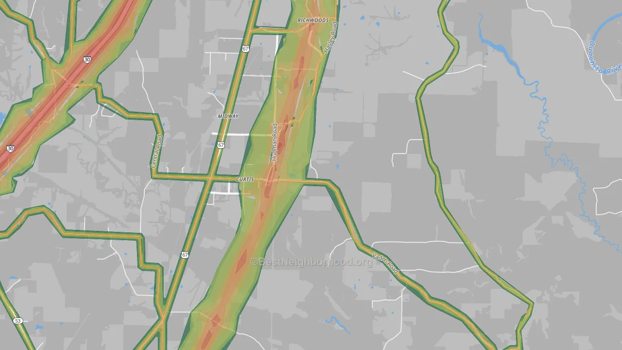 Curtis, AR Map of Noise Levels in Curtis