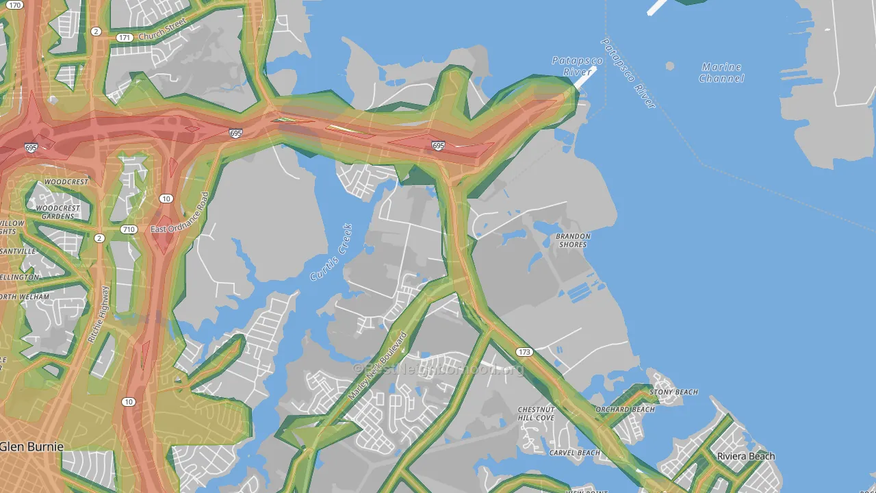 Curtis Bay, MD Map of Noise Levels in Curtis Bay