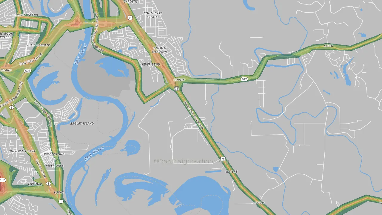 Curtis, LA Map of Noise Levels in Curtis