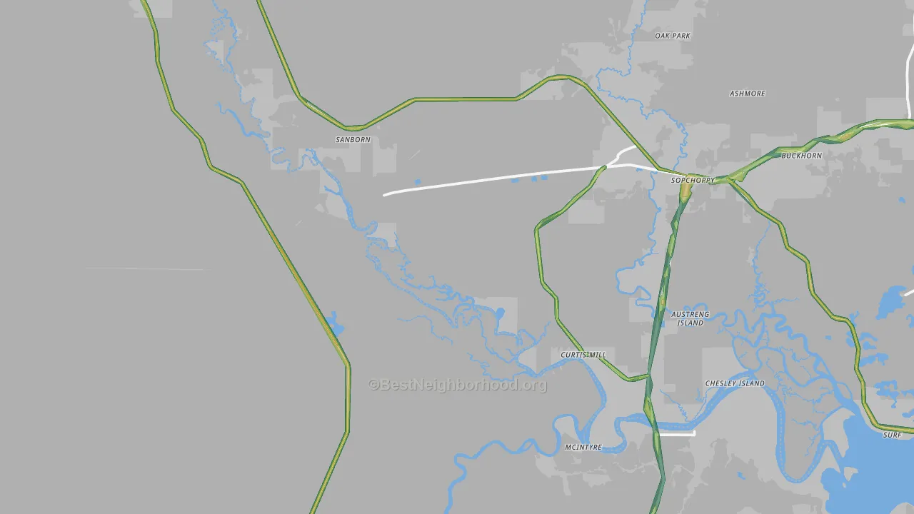 Curtis Mill, FL Map of Noise Levels in Curtis Mill