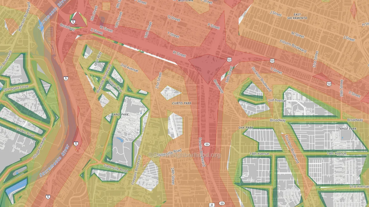 Curtis Park, Sacramento, CA Map of Noise Levels in Curtis Park