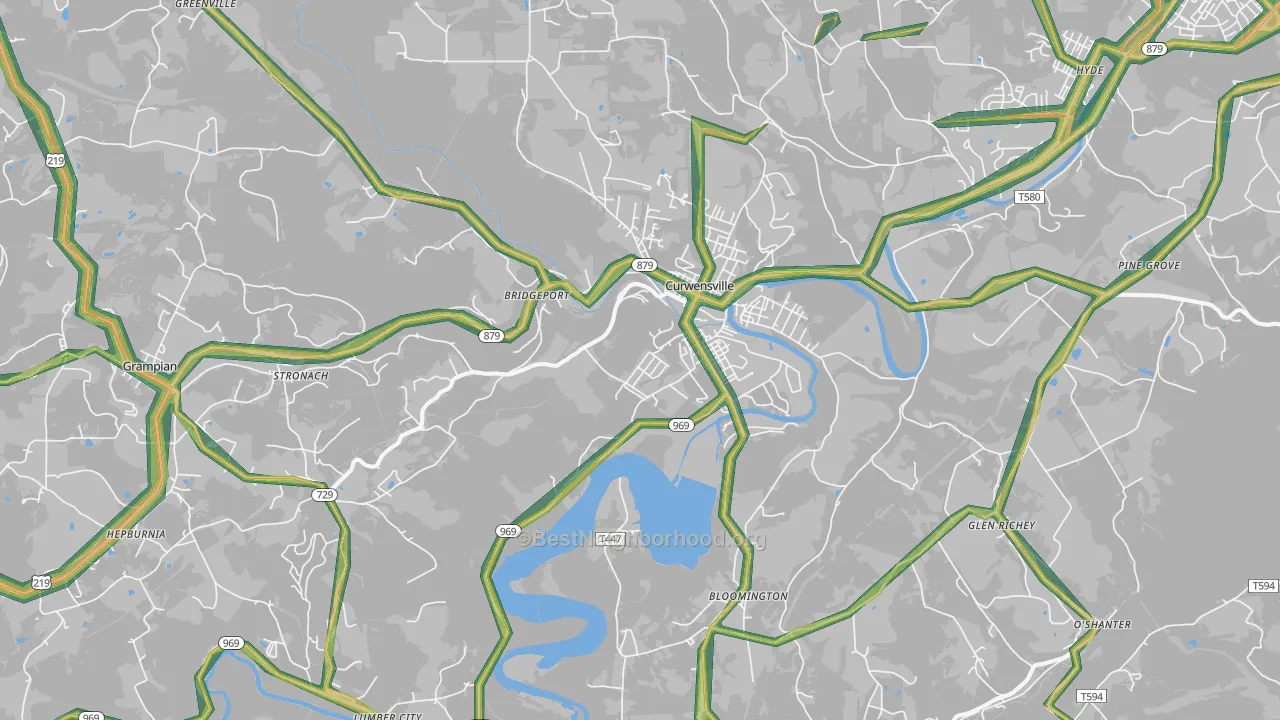 Curwensville, PA Map of Noise Levels in Curwensville