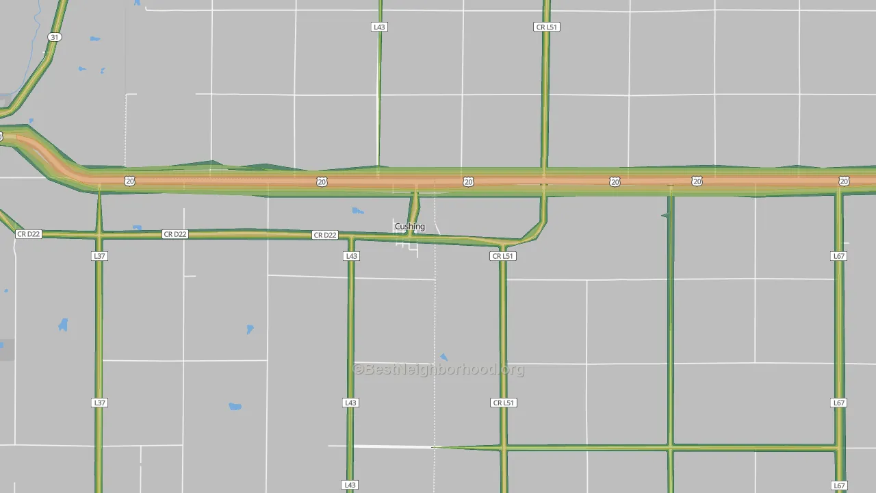 Cushing, IA Map of Noise Levels in Cushing