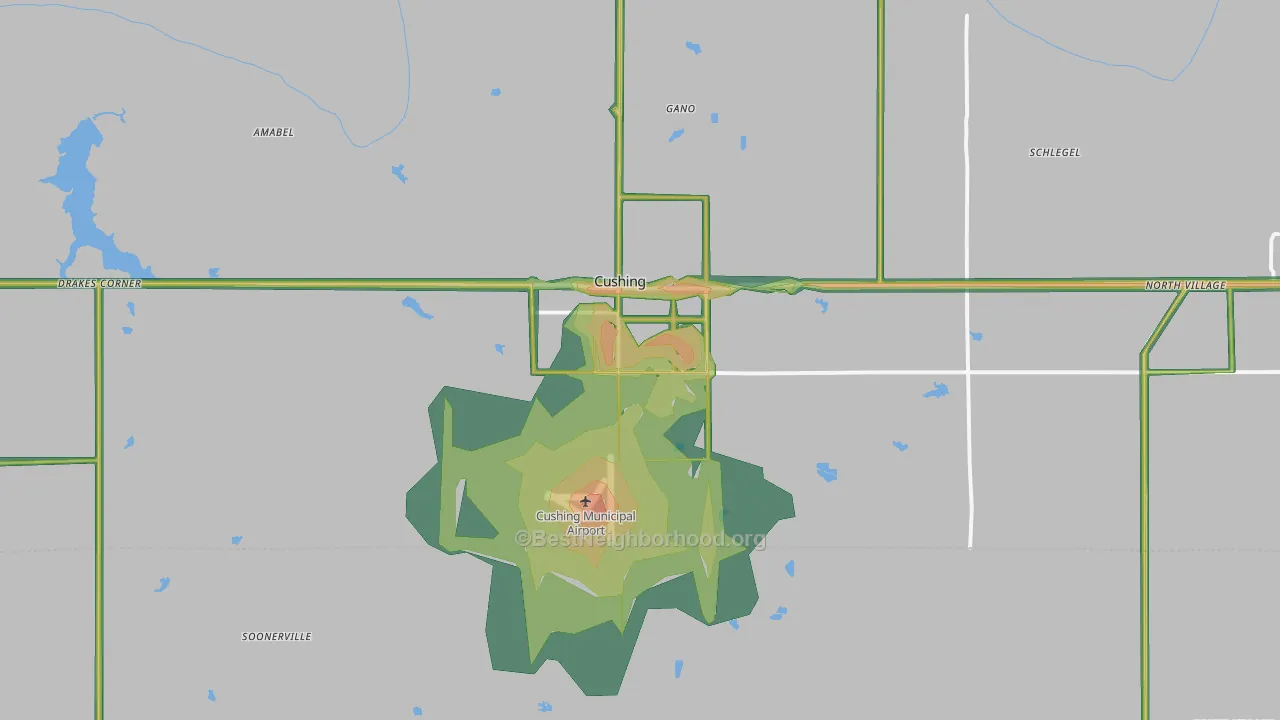 Cushing, OK Map of Noise Levels in Cushing
