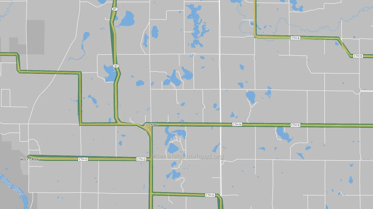 Cushing, WI Map of Noise Levels in Cushing