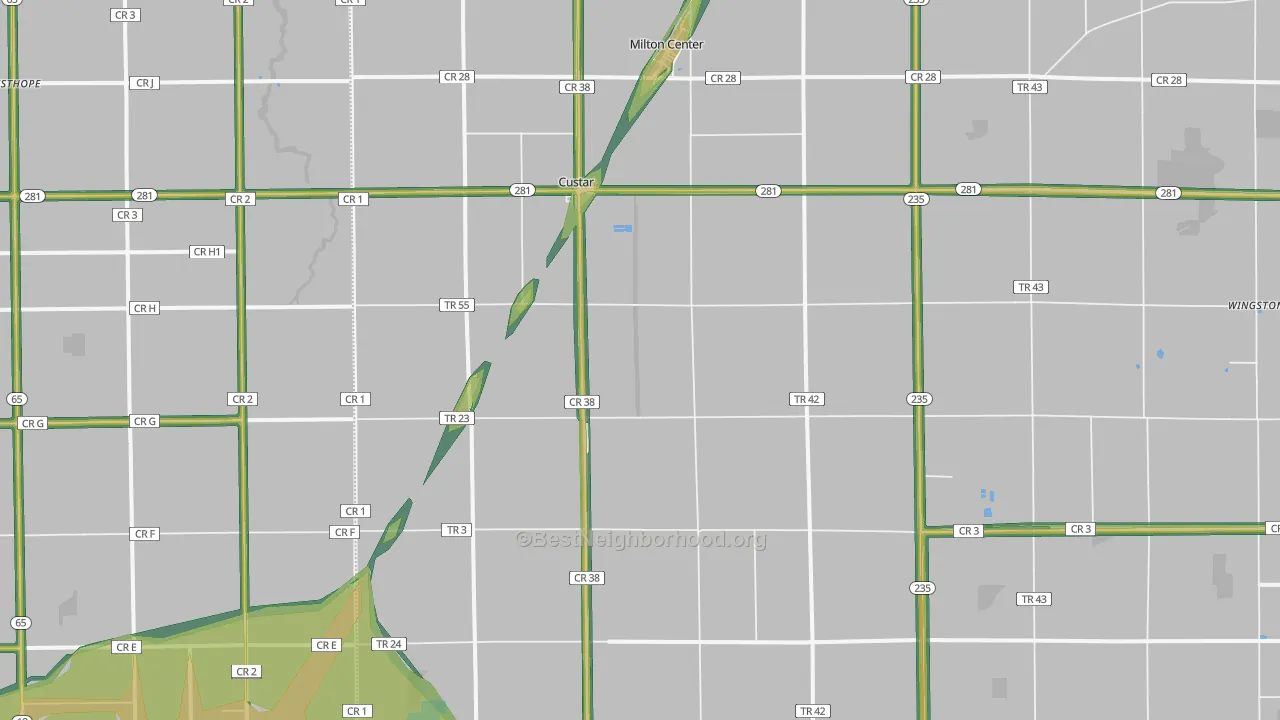 Custar, OH Map of Noise Levels in Custar
