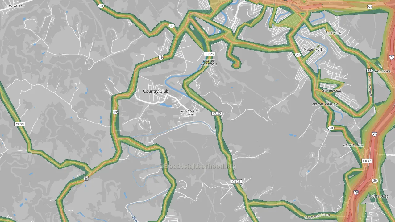 Custer Addition, WV Map of Noise Levels in Custer Addition