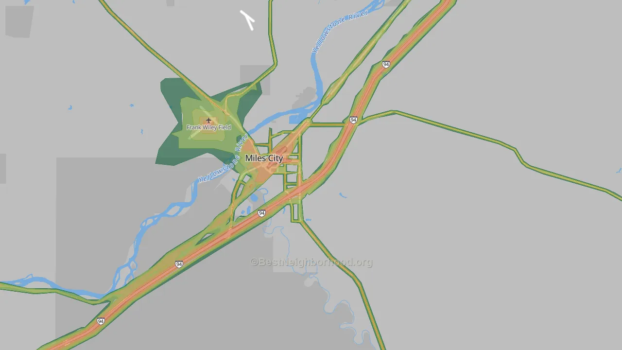 Custer County, MT Map of Noise Levels in Custer County