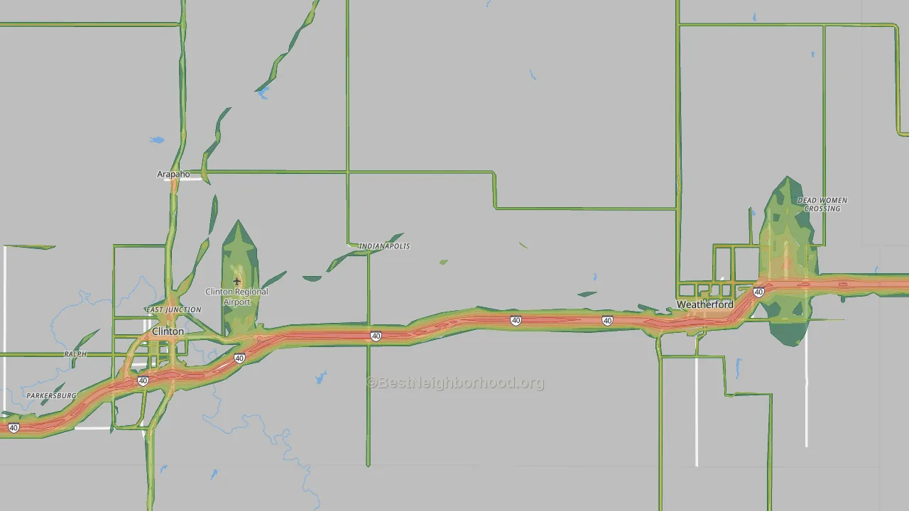 Custer County, OK Map of Noise Levels in Custer County