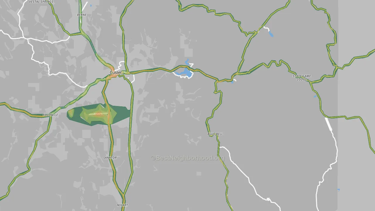 Custer County, SD Map of Noise Levels in Custer County