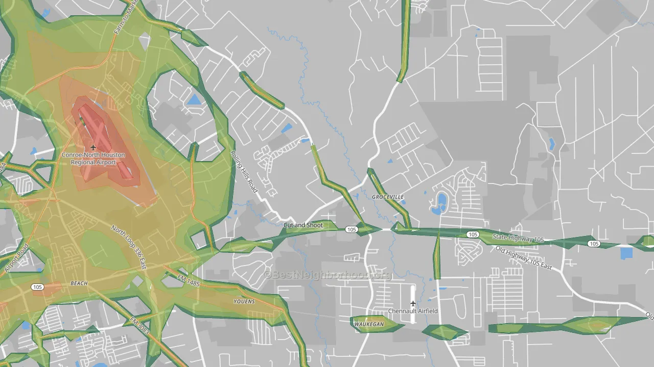 Cut and Shoot, TX Map of Noise Levels in Cut and Shoot
