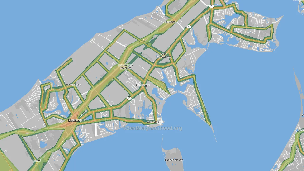Cutchogue, NY Map of Noise Levels in Cutchogue
