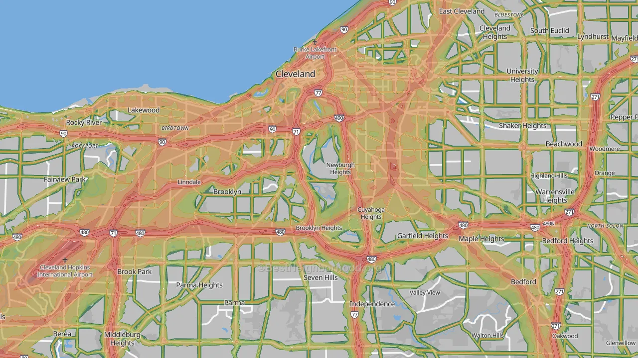 Cuyahoga County, OH Map of Noise Levels in Cuyahoga County